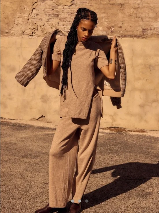 Free People Cozy Wide-Leg Knit Set in Taupe - Picture 3 of 3